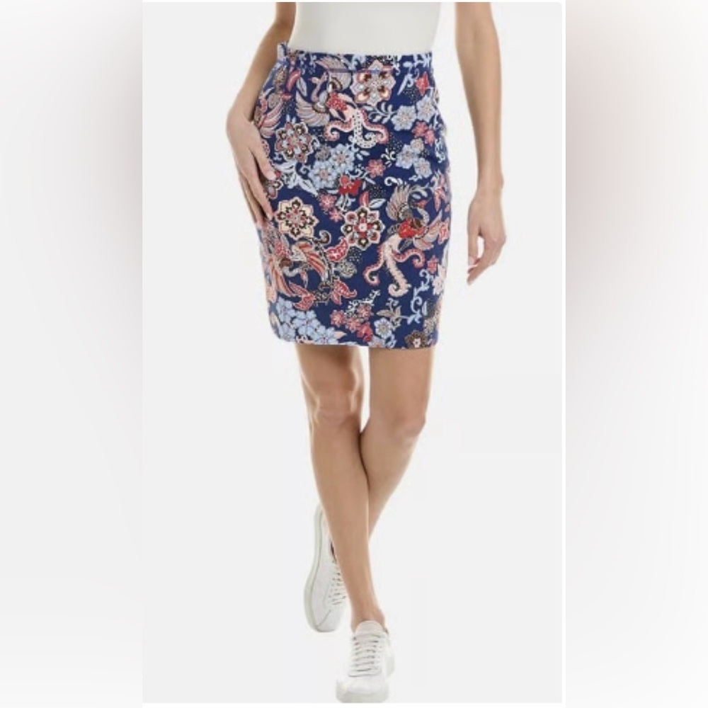 J McLaughlin Halle Reversible Red White & Blue Peacock Scuba Resort Skirt Medium